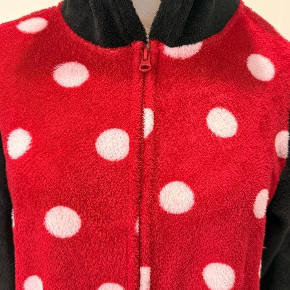 Disney Minnie Mouse Women’s Onesie Pajamas Medium Jumpsuit Red Polka Dot Costume - Picture 7 of 11